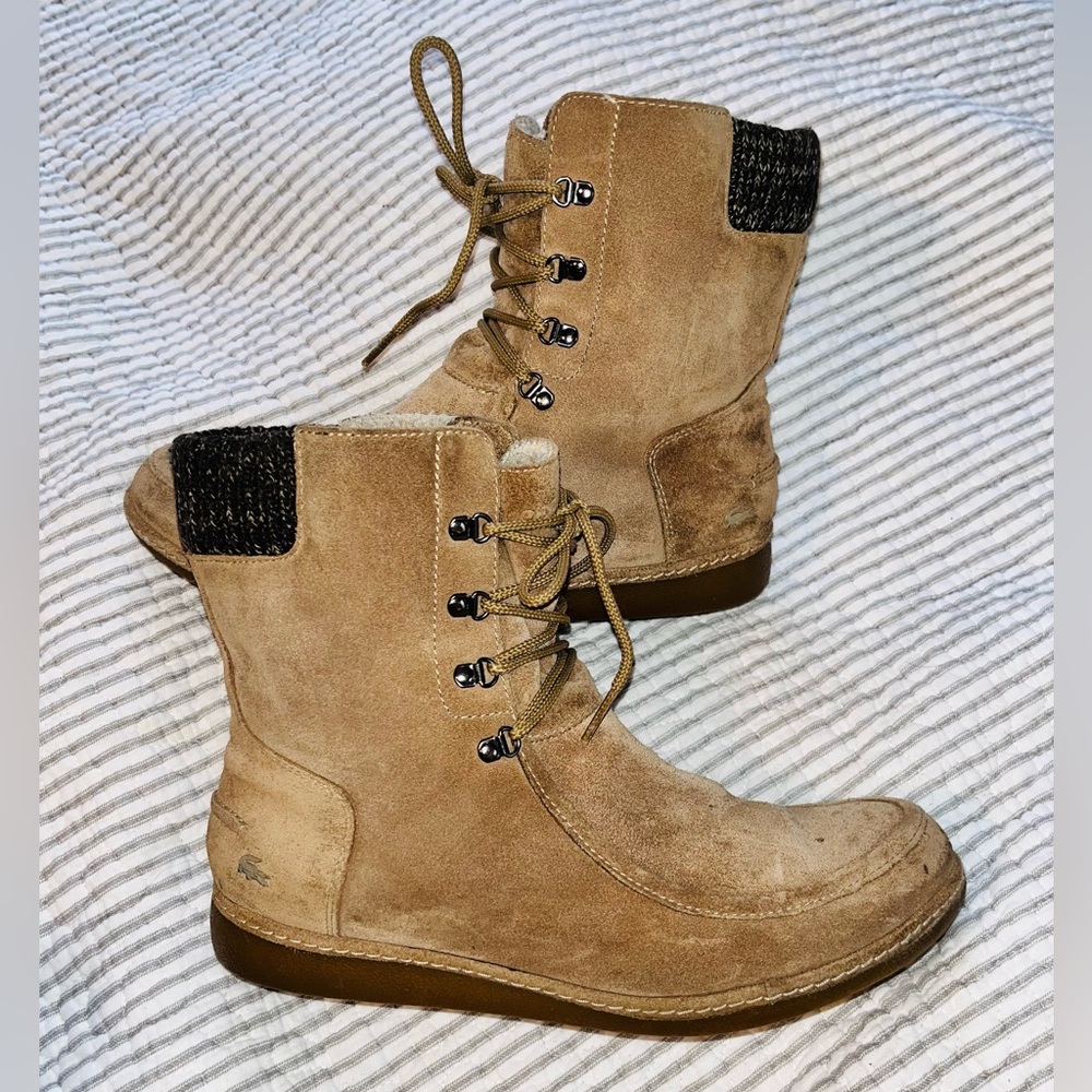 LACOSTE Tan Suede Ankle Boots SZ 8-8.5